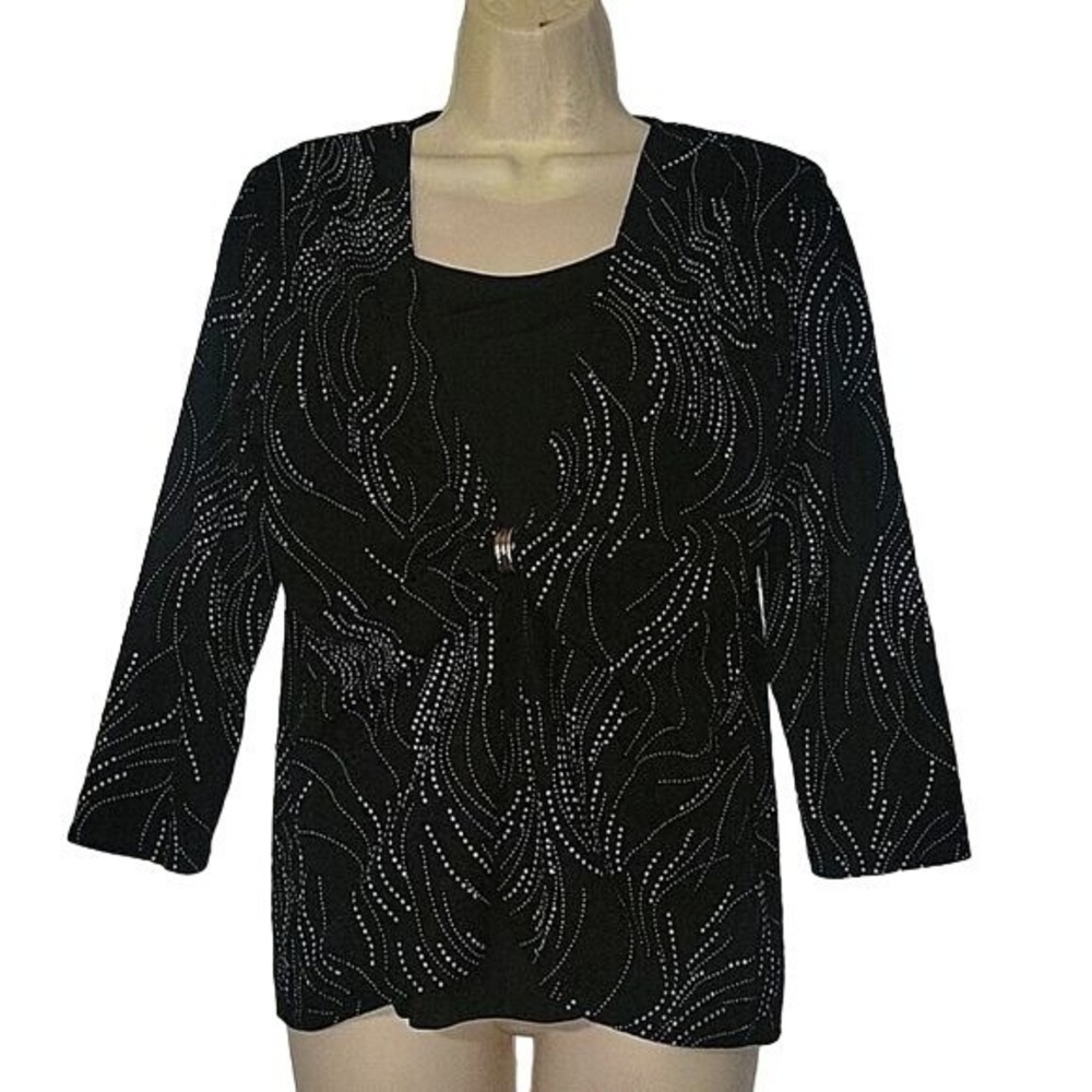 CHOICES VINTAGE Women's‎ Black gathered Front Formal Embellished Top Evening M